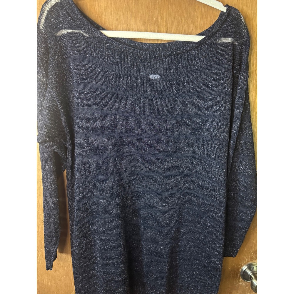 Lianne Barnes Metallic Navy Blue Knit Sweater Scoop Neck Made in USA Size 2